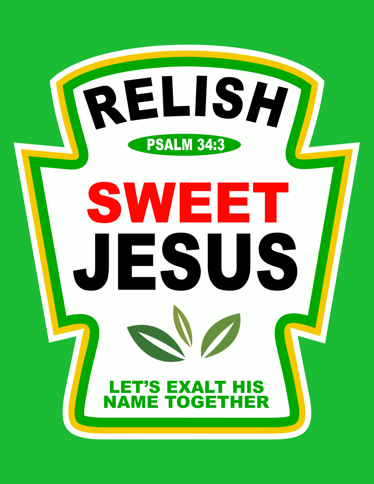 Black, white, red, and green text with a white, yellow and green boarder