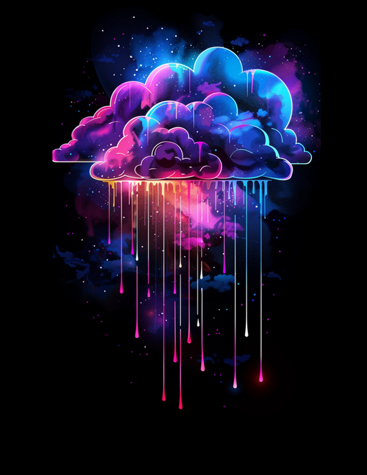 storm cloud with colors blue, purple, orange, yellow, and pink