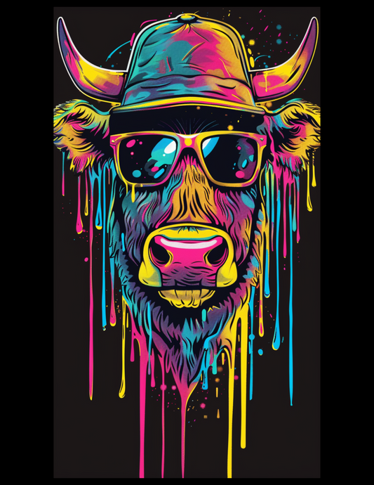 Image with blue, pink, purple and yellow dripping paint.