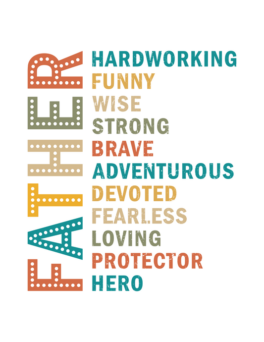 Teal, yellow, brown and burnt orange letters