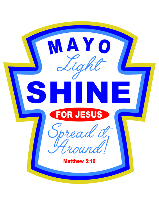 Gold, Dark Blue, and Light Blue boarder cross with Blue and Red text. 